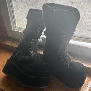 Demonia Black Furry Platform Boots Bear-202